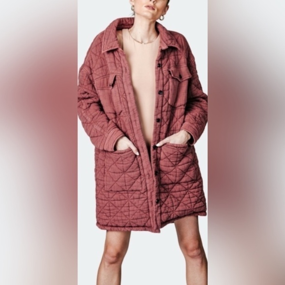 Avec Les Filles Dusty Rose Quilted Cotton Gauze Coat NWT